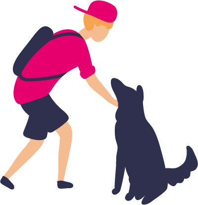 Cartoon of boy stroking a dog