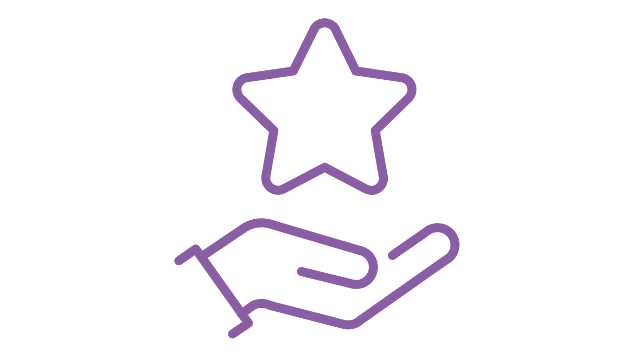 Purple star in hand icon