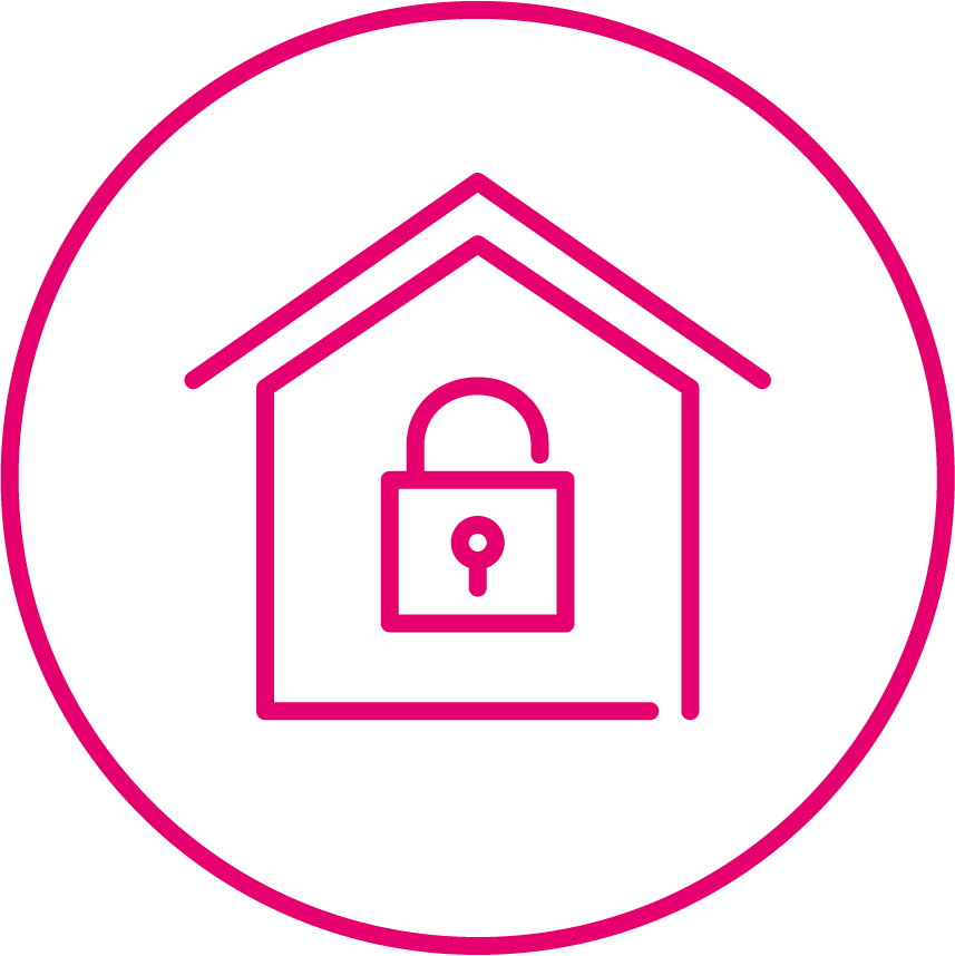 Outline of a house with a lock inside
