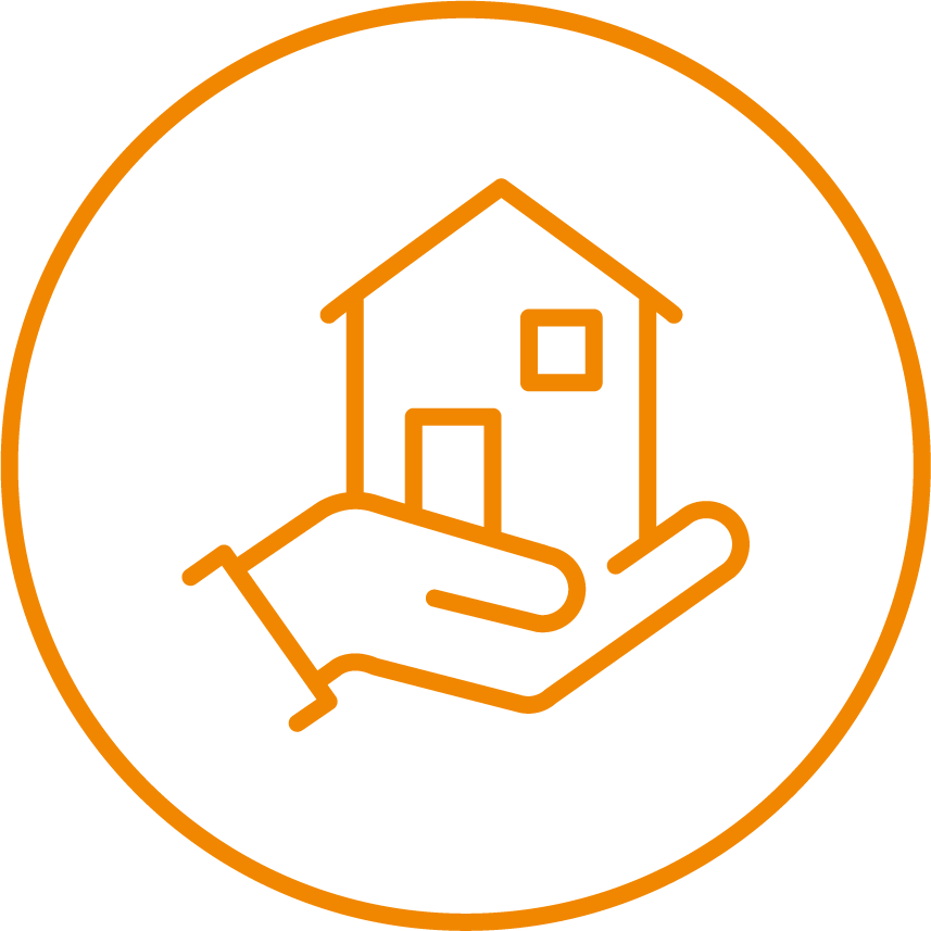 Outline of hand holding a house icon