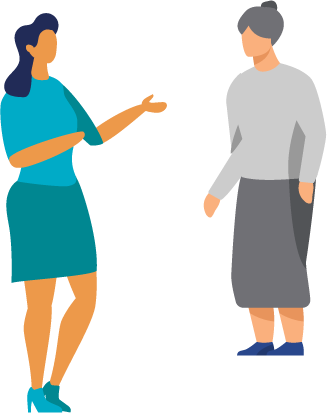 Graphic of a younger person talking to an older person