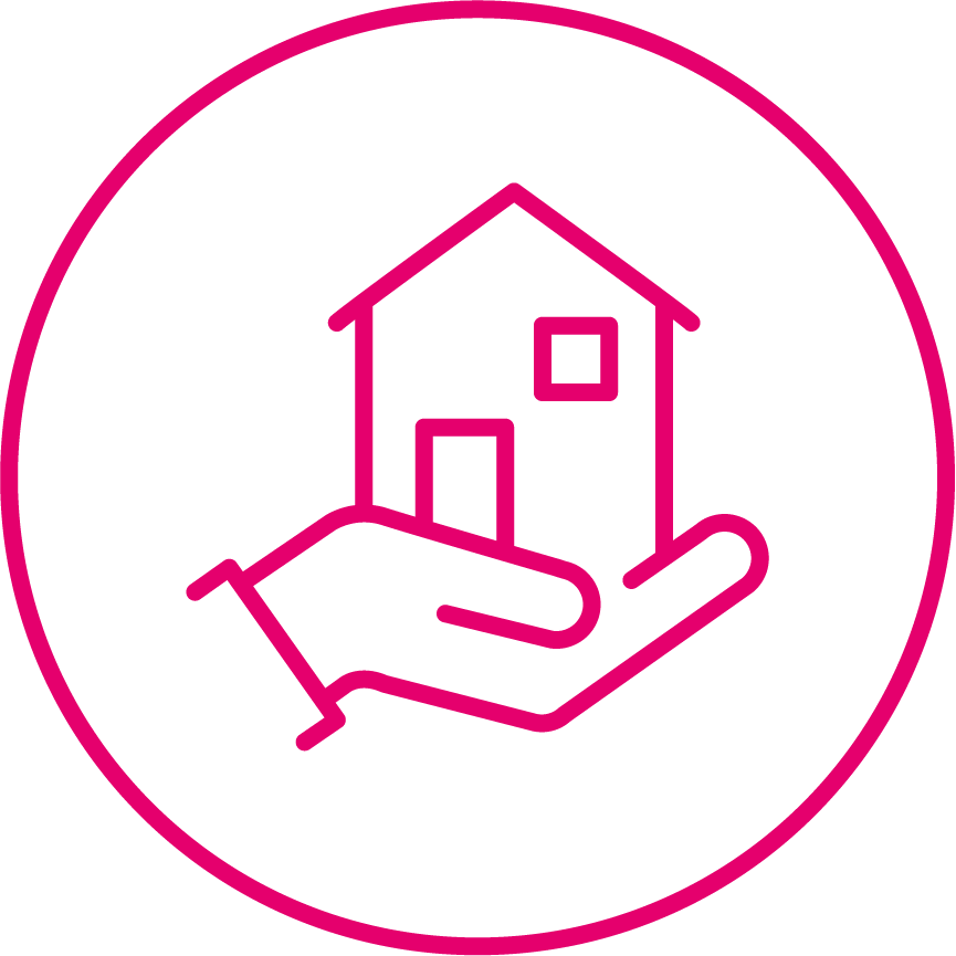 Outline of a hand holding a house icon
